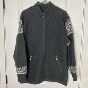 Vintage Nordic Design 100% Wool Sweater Men's M Unisex Zip Jacket Fair Isle